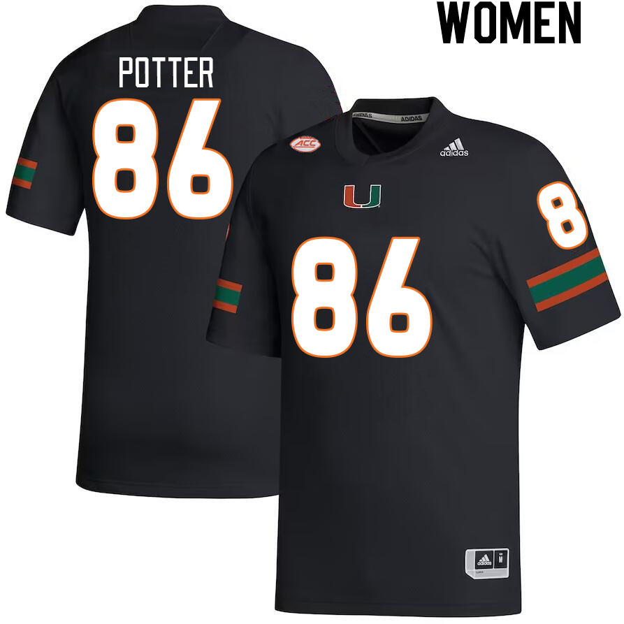 Women #86 Fred Potter Miami Hurricanes College Football Jerseys Stitched-Black